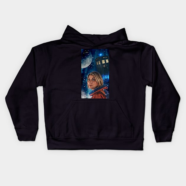 13th doctor/orange space suite Kids Hoodie by AlisiaArt